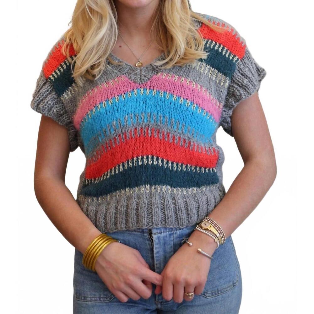 NEW VERO ALFIE lautrec knit vest in blue & grey